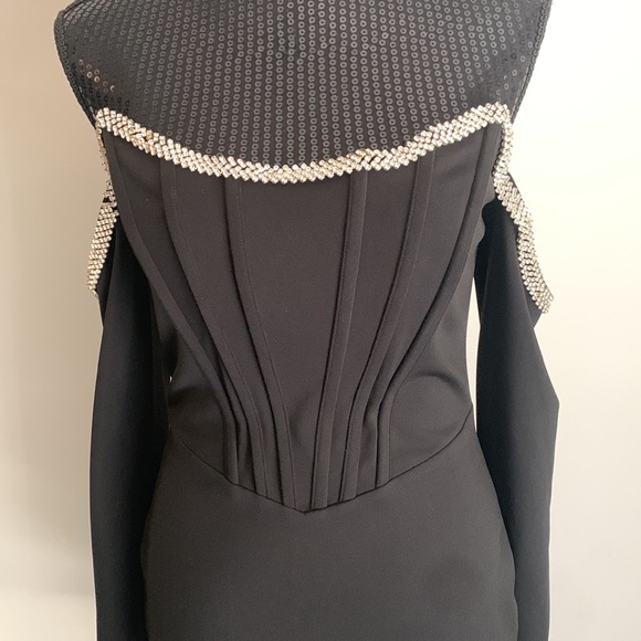 Miss Circle Annika Black Off Shoulder Long Sleeve Corset Dress w/ Crystal trim - Picture 12 of 17